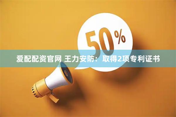 爱配配资官网 王力安防：取得2项专利证书