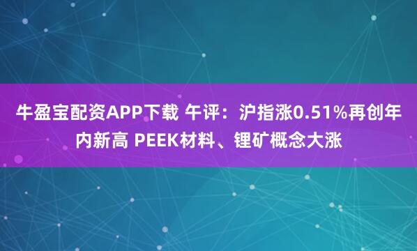 牛盈宝配资APP下载 午评：沪指涨0.51%再创年内新高 PEEK材料、锂矿概念大涨